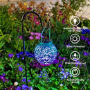 2 Pack Outdoor Solar Hanging Lantern Lights Metal LED Decorative Lamp for Garden Patio Courtyard Lawn and Table with Hollowed-Out Design (Royal Purple) by GreenHaven Gardens