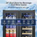 Wine and Beverage Refrigerator with Glass Door, 24-Inch Dual Zone Wine Fridge Under-Counter,4.6 Cu.Ft. 65 Cans and 20 Bottles Wine Cooler,Built-in or Freestanding Wine and Drink Fridge with Blue Light by CozyNest Decor