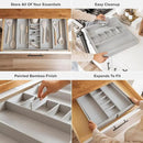 Adjustable Kitchen Drawer Organizer for Utensils and Junk, Food-Safe Contract Grade with 100% Sustainable Wood, Expandable from 19 to 33 Inches Wide - Gray Bamboo by CozyNest Decor