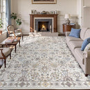 Floral 8x10 Area Rugs for Living Room, Washable Large Bedroom Rug, Soft Non Slip Carpet, Stain Resistant Low Pile Carpets for Indoor Under Table Dining Home Office Nursery, Beige by TinyTreasures Baby Boutique
