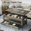 Rolanstar Coffee Table, 47.2" Lift Top Coffee Table with Drawers and Hidden Compartment, Retro Central Table with Wooden Lift Tabletop, for Living Room, Washed Oak by CozyNest Decor