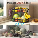 2 Tier Fruit Basket for Kitchen Counter with 2 Mobile Banana Hangers, 2025 Pro Detachable Metal Fruit Bowl with Wooden Handle, Fruit Holder for Bread Snack Veggies with Protective Mats by CozyNest Decor