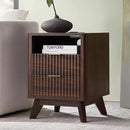 T4TREAM Fluted Nightstand with Charging Station, 18" Modern Side Table, 2 Drawers End Table with Storage, Bedside Table for Bedroom, Living Room, Curved Profile Design, Dark Walnut by CozyNest Decor
