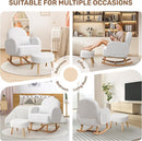 Rocking Chair Nursery with Ottoman, Upholstered Glider Rocker with High Backrest and Side Pocket, Rocking Accent Armchair with Solid Wood Legs for Nursery/Living Room/Bedroom White by TinyTreasures Baby Boutique