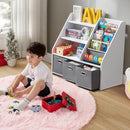 Kids Bookshelf, Kids Toy Storage Organizer with Storage Bins, Wooden Bookshelf and Book Display Shelf for Bedroom, Playroom, Nursery, Classroom, White by CozyNest Decor