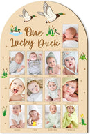 R HORSE 3D Mallard Duck 1st Birthday Wood Photo Display Board, One Lucky Duck Baby's First Year Picture Frame, 1-12 Months Milestone Board Birthday Decorations Keepsake Gift for Baby Nursery Decor by TinyTreasures Baby Boutique