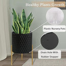 ARNIS Plants Pots with Stand, Set of 2 Planters, Unique Mid Century Decorative Metal Flower Pots with Drainage, 8.25 & 10.5 Inch, Black by CozyNest Decor