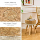 Handwoven Outdoor Ottoman, Water Hyacinth Pouf Round Patio Footstool with Wood Legs, 17-Inch Multipurpose Vanity Stool, Dining Chair, Patio Footrest for Balcony and Garden, White by CozyNest Decor