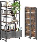 4NM No Assembly Foldable Bookshelf, 5-Shelf Collapsible Bookcase Storage for Small Spaces, 62.2" H, Rustic Brown and Black by CozyNest Decor