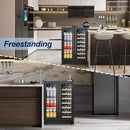 Wine and Beverage Refrigerator with Glass Door, 24-Inch Dual Zone Wine Fridge Under-Counter,4.6 Cu.Ft. 65 Cans and 20 Bottles Wine Cooler,Built-in or Freestanding Wine and Drink Fridge with Blue Light by CozyNest Decor