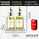 Olive Oil Dispenser For Kitchen With Silicone Tray & 40 Labels, Soy Sauce Dispenser, Coffee Syrup Dispenser, Olive Oil Bottles Set Of 2, Gold 500ml / 17oz by CozyNest Decor