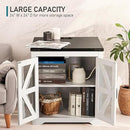 Farmhouse End Table, 24" Large Sofa Side Table with Charging Station, Mesh Barn Door, White Nightstand with Adjustable Storage Shelf, Square Nightstand for Living Room, Bedroom, Office by CozyNest Decor