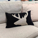 Lumbar Pillow Covers 12x20 Inches Black Decorative Cotton Linen Deer HeadThrow Lumbar Waist Embroidered Cushions Covers for Couch Sofa Bedroom by CozyNest Decor