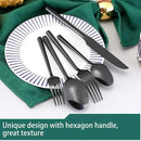 Hand Forged Stainless Steel Flatware Set Silverware Set Cutlery Set Hexagon Handle Black Mirror Finished 20 Pieces Service for 4 by CozyNest Decor