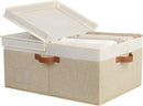 GRANNY SAYS Decorative Storage Boxes with Lid, Large Storage Bins with Double-Open Lid and Divider, Fabric Storage Bin for Clothes, 63L Closet Linen Storage Bin, White/Khaki by CozyNest Decor
