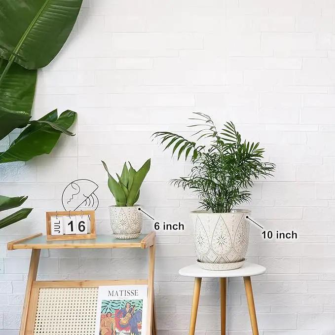 Gepege 10 Inch Plant Pot, Creamy White Ceramic Planter with Drainage Holes and Saucers for Plants Indoor and Outdoor Flower Pot, photo 5 of 7