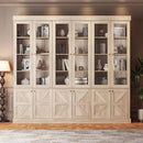 Vyre 71" Tall Farmhouse Bookshelves with Glass Doors, Set of 4 – Large Modular Bookcase with Adjustable Shelves, Storage Cabinet for Living Room, Kitchen, Home Office, Brown by CozyNest Decor