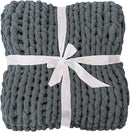 Bigacogo Chunky Knit Throw Blanket for Couch, 80x90 inches, 100% Hand Knitted with Thick Jumbo Chenille Yarn, Cozy Soft Large Rope Knot Cable Crochet Blankets for Sofa Bed Living Room, Iron Gray by CozyNest Decor