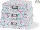 Soul & Lane Floral Decorative Storage Boxes With Lids, Set of 3 Pretty Nesting Cardboard Letter Storage Boxes for Photos, Documents, Scrapbooks, Keepsakes, Memories by TinyTreasures Baby Boutique