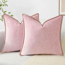 decorUhome Chenille Soft Throw Pillow Covers 22x22 Set of 2, Farmhouse Velvet Neutral Decorative Euro Pillow Covers with Stitched Edge for Couch Sofa Bed Home Decor, Blush Pink by CozyNest Decor