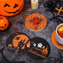 4Pcs Halloween Coasters Orange Black Round Ceramic Coaster Trick or Treat Heat-Resistant Cup Mats for Wooden Table Protection Home Party Supplies by CozyNest Decor