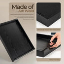 Axeman Wooden Serving Tray with Metal Handles|Ottoman Tray for Breakfast, Bed, Couch|17x13in Ash Wood Coffee Table Trays|Food Drinks Decorative Storage Boards for Ottoman Kitchen, Black by CozyNest Decor