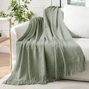MIULEE Sage Knitted Throw Blanket for Couch Boho Green Textured Cozy Woven Decorative Farmhouse Blanket with Tassels for Sofa Chair Bed Living Room, Lightweight Spring Home Decor 50"x60" by CozyNest Decor