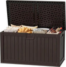 JUMMICO 250 Gallon Outdoor Resin Deck Box with Divider, Waterproof Storage Box with Lockable Lid&Side Handles for Garden Tools, Pools Supplies (Brown) by CozyNest Decor