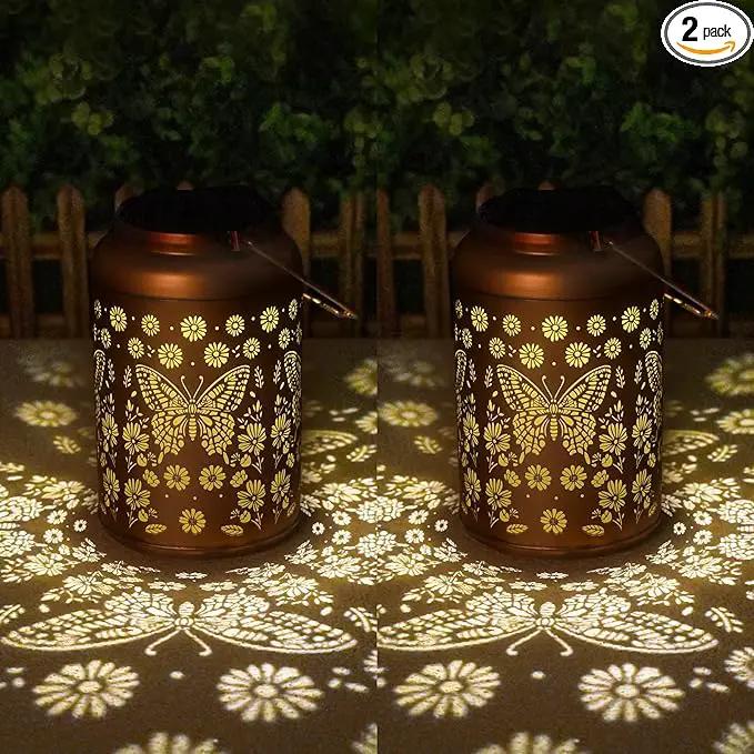 2 Pack Butterfly Solar Lanterns Outdoor Waterproof - Hanging Butterflies Solar Lights Garden Decor, Birthday Gifts for Women, Mom, Mothers Day Gifts, Outdoor Decor for Patio, Yard