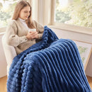 NEWCOSPLAY Super Soft Twin Blanket Navy Premium Silky Flannel Fleece 3D Ribbed Jacquard Lightweight Bed Blanket All Season Use (Navy Ribbed, Twin(60"x80")) by CozyNest Decor