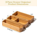 SMIRLY 3-Piece Bamboo Kitchen Drawer Organizer Set for Large and Small Utensils, Multi-use Storage Box - Bathroom, Nightstand, Jewelry, Cutlery, Knife, Spice, Towel, Junk Drawer Tray by CozyNest Decor