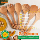 Riveira Cherry Wooden Spoons for Cooking Set of 6 – Natural Cherry Wood Cooking Utensils, Wooden Spatula, Wooden Spoon - Premium Quality Wooden Utensil Set for Non-Toxic Cooking by CozyNest Decor