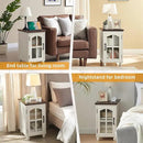 Narrow Side Table,Farmhouse Nightstand with Charging Station,Wood End Table with Glass Barn Door Storage, Cabinet Organizer with Adjustable Shelf, Night Stand for Small Spaces for Living Room Bedroom by CozyNest Decor