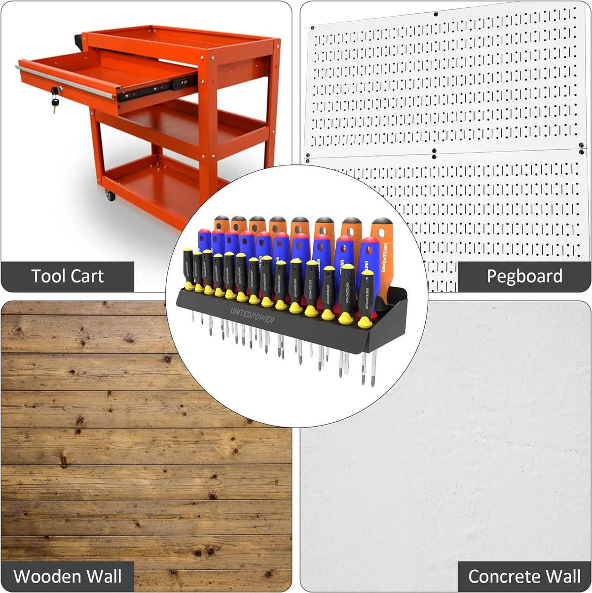 UNITEDPOWER Screwdriver Holder, Wall Mount Storage Rack Organizer for Workshop, Shed, Garage, Home, Stores up to 32 Screwdrivers or Small Tools, photo 6 of 6