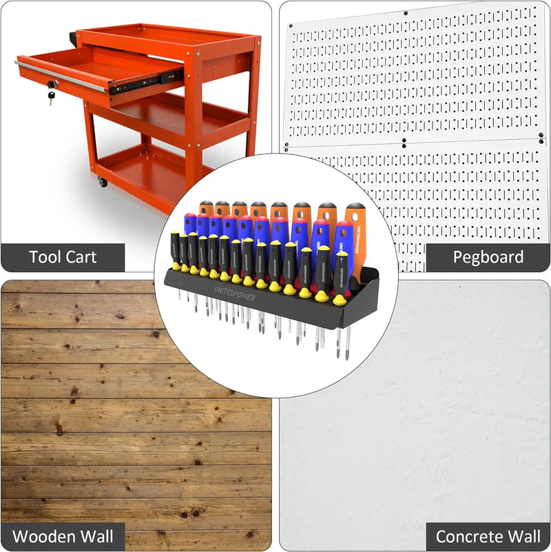 UNITEDPOWER Screwdriver Holder, Wall Mount Storage Rack Organizer for Workshop, Shed, Garage, Home, Stores up to 32 Screwdrivers or Small Tools, photo 6 of 6