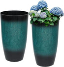 Tall Outdoor Planters, Set of 2 Large Flower Pots for Outdoor Plants, with Gradient Turquoise Finish, Weather-Resistant for Porch, Garden, Patio by CozyNest Decor