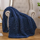 WESHIONGOO Chunky Knit Blanket Throw 50"×60" Knitted Throw Blankets for Couch Bed Fluffy Soft Blanket with Jumbo Chenille Yarn Thick 100% Handmade (Navy Blue) by CozyNest Decor