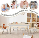 Kids Study Table and Chairs Set, Height Adjustable Toddler Table and Chair Set for Kids Ages 3-8, Graffiti Desktop (Burlywood - 2) by CozyNest Decor
