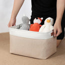 DULLEMELO Fabric Storage Bins, Storage Baskets for Organizing, Collapsible Rectangular Fabric Baskets for Shelves, Empty Gift Baskets (3-Pack Medium-15 inch X 11 inch X 9.5 inch , White&Khaki) by TinyTreasures Baby Boutique