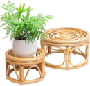 Set of 2 Boho Rattan Woven Round Decorative Risers Plant Stands Indoor, Mid Century Minimalist Modern Plant Stand, Wicker Short Plant Stand Holder Suitable Fits 8'' and 12'' Pots by GreenHaven Gardens