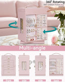 AKOZLIN 360° Rotating Jewelry Box 6-Tier Organizer Functional Jewelry Storage Case for Women Girls Ring Necklace Earring Bracelet Holder with Mirror Pink by TinyTreasures Baby Boutique