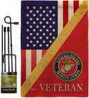 Home of Marine Corps Burlap Garden Flag - Set with Stand Armed Forces USMC Semper Fi United State American Military Veteran Retire Official House Banner Cemetery Yard Rememberance Veterans Day Gifts by GreenHaven Gardens