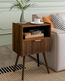 Nightstand,Modern Bedside Table with Storage Drawer and Open Wood Shelf, Accent Night Stand with Solid Wood Legs for Living Room, Bedroom and Small Spaces,Easy Assembly (Walnut Brown) by CozyNest Decor