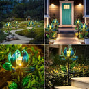 Huaxu Solar Outdoor Lights 35.4In Garden Decor Flower Wind Spinners,Waterproof LED Crackle Glass Globe Blue Lotus Art Metal Stake for Lawn Patio Pathway Yard Porch Driveway Decorations Gift by GreenHaven Gardens