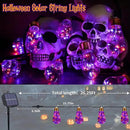Orange & Purple Solar Halloween Lights Outdoor, 20Ft Black Hemp Rope Halloween String Lights, Waterproof Orange Purple Lights with 8 Modes 16 Shatterproof Bulbs for Patio, Yard, Party, Halloween Decor