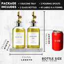 Olive Oil Dispenser Bottle For Kitchen With Silicone Tray & 40 Labels, Soy Sauce Dispenser, Coffee Syrup Dispenser, Olive Oil Bottles Set Of 2, Gold by CozyNest Decor