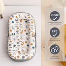 Baby Lounger, Foldable Infant Nest with Soft Memory Foam Mat, Cover with Adorable Pattern, Converts to Backpack for Easy Travel, 0-12 Months, Rocket by TinyTreasures Baby Boutique