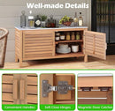Goplus Patio Storage Cabinet, 2-Door Acacia Wood Storage Container with Faux Marble Top, Outdoor Wooden Sideboard for Deck, Garden, Lawn and Backyard by CozyNest Decor