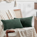 Fancy Homi Set of 2 Dark Green Long Lumbar Decorative Throw Pillow Covers 12x24 Inch for Living Room Couch Bed, Boho Farmhouse Forest Green Home Decor, Soft Corduroy Corss Textured Cushion Cas by CozyNest Decor