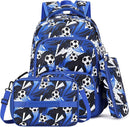 mygreen 3PCS Kids Backpack Set - Waterproof Bookbag with Lunch Box for Boys Ages 3-12, Adorable Cartoon Prints for School & Outdoor Use Blue Soccer by TinyTreasures Baby Boutique